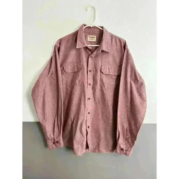 Wrangler Authentics Mens XL Red Chambray Shirt Long Sleeve Cotton Light Wash Vtg - Picture 6 of 11